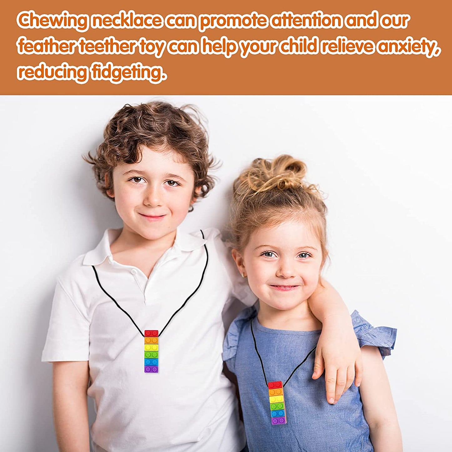 2 Pack Sensory Chew Necklace for Kids Toddlers, Silicone Rainbow Pendant Sticks Autism Chewing Toys Set for Kids with ADHD, Teething, Anxiety, Biting Needs, Oral Sensory Motor Aids