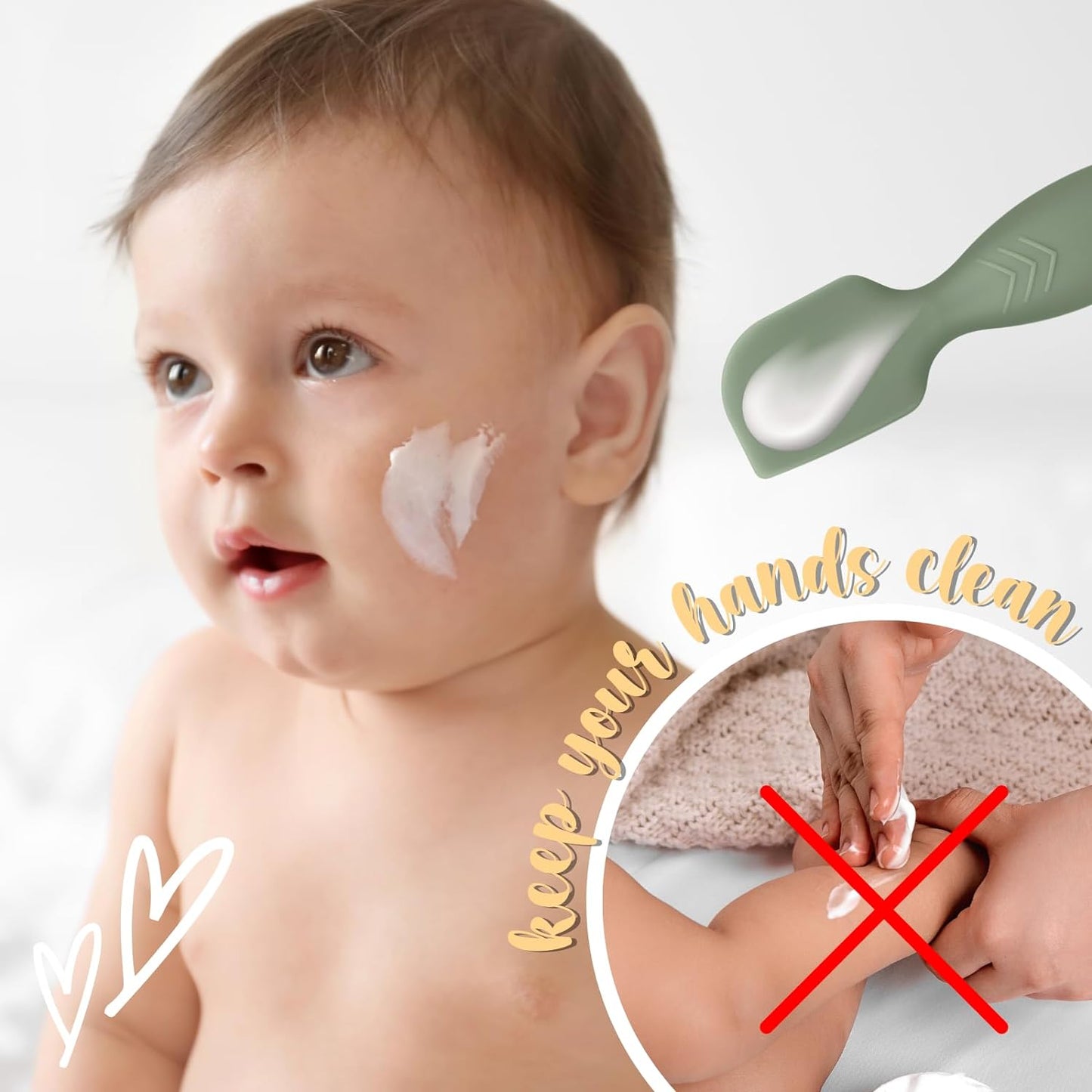 Diaper Cream Applicator Set - Soft Silicone Baby Bum Brush with Suction Base, Baby Butt Spatula, Mini Size, 4 Piece - Newborn Baby Essentials (Sage/Ether/Sand/Blush)