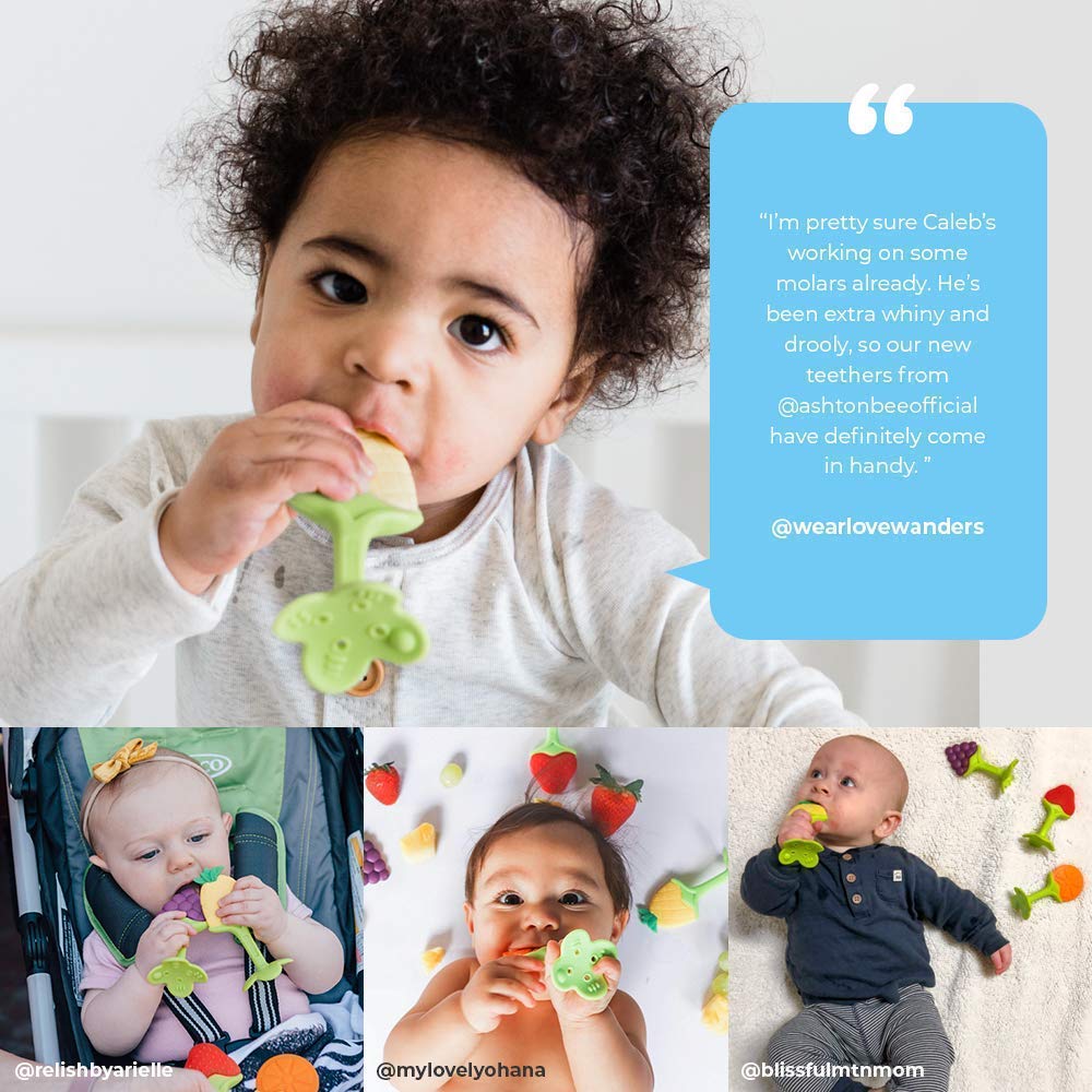 Baby Teething Toys - Natural Organic Freezer Safe Teether Set with Pacifier  Clip for 3 to 12 Months Babies Soft Silicone Fruit Teethers Toys Infant and  Toddler(5 Pack)