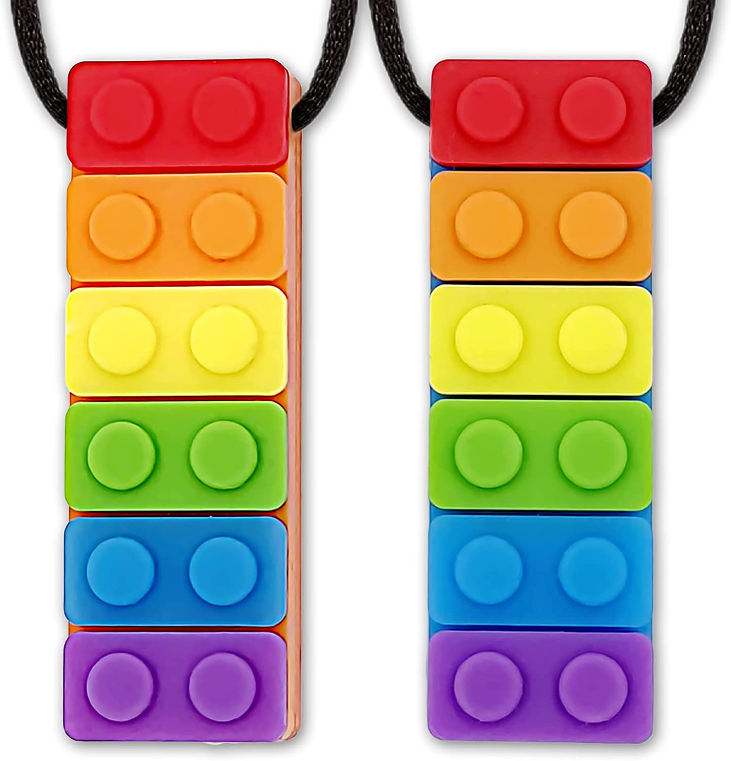 2 Pack Sensory Chew Necklace for Kids Toddlers, Silicone Rainbow Pendant Sticks Autism Chewing Toys Set for Kids with ADHD, Teething, Anxiety, Biting Needs, Oral Sensory Motor Aids